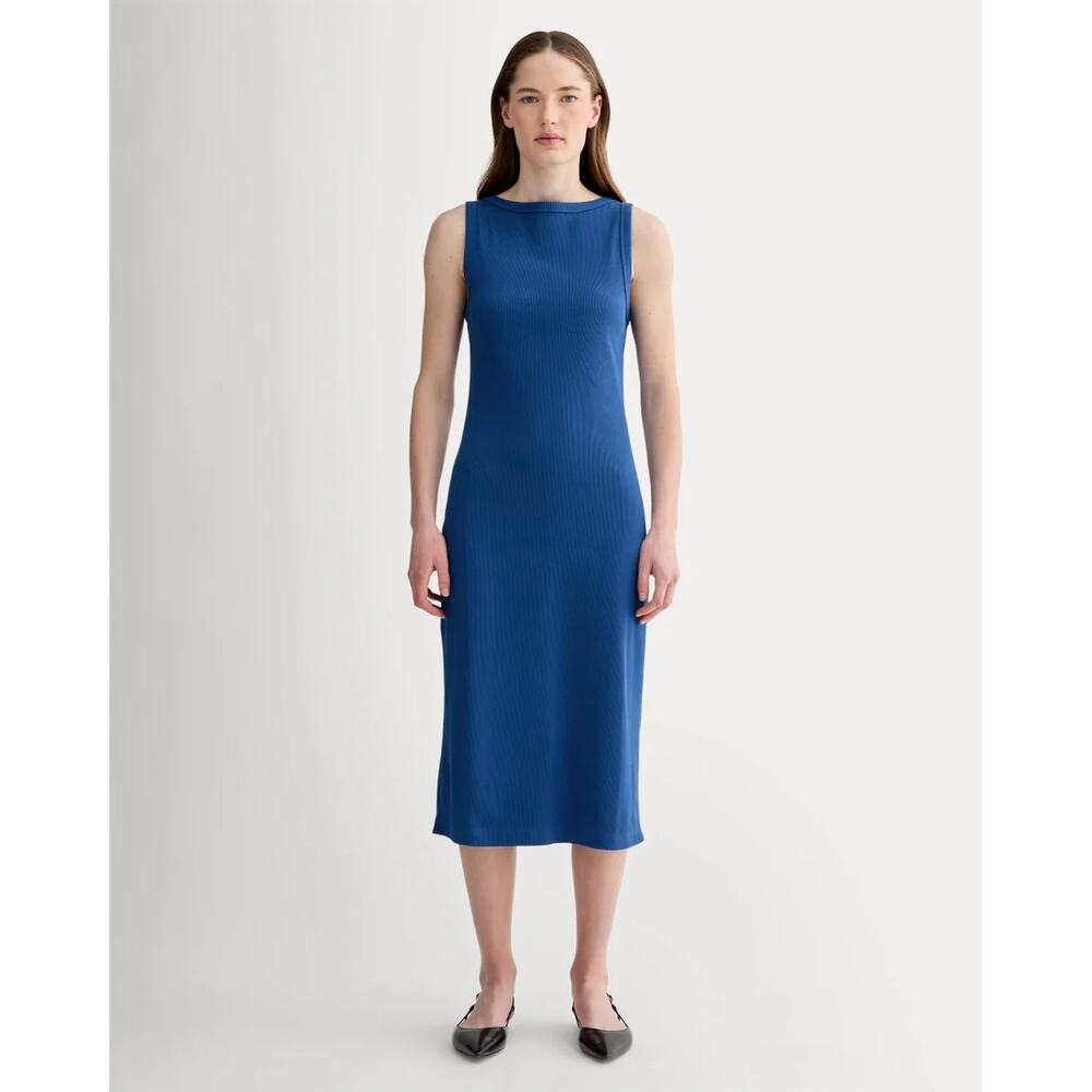 Everlane Blue Cotton Ribbed Knit Tank Dress Size Large